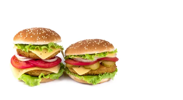 Два Смачні Гамбургери Ізольовані Білому Тлі — стокове фото