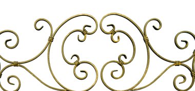 Wrought iron ornamental grate for the fireplace. Decorative detail of metal lattice for interior. Isolated, white background. clipart