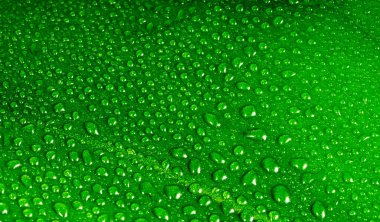 Yeşil bir yaprağın üzerine bir sürü damla