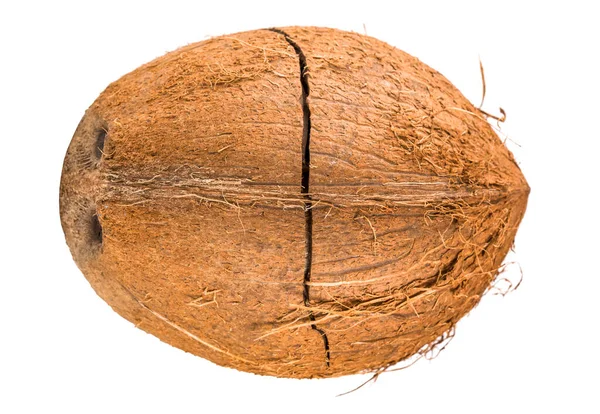 Gebarsten Kokosnoot Een Witte Achtergrond — Stockfoto