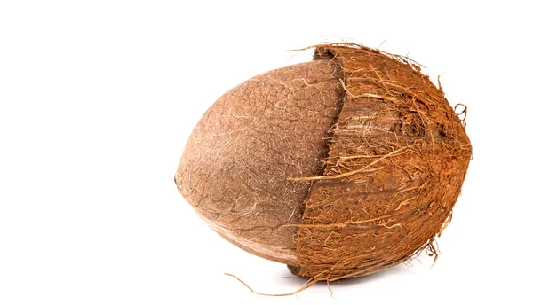 白い背景に壊れたココナッツ 新鮮な果物 — ストック写真