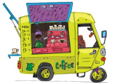 Scooter kahve nokta dayalı. Mobil şehir Cafe. Motorlu kahve dükkanı.