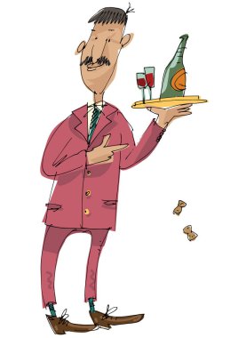 Genç bir bıyıklı sommelier.