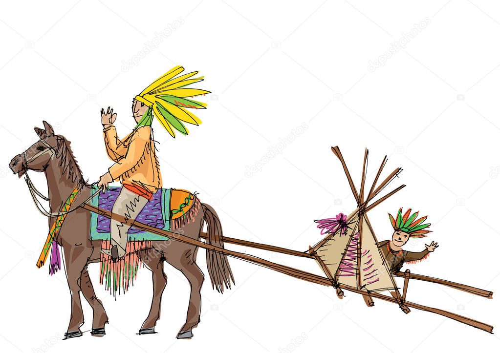 An indian warrior rides horse