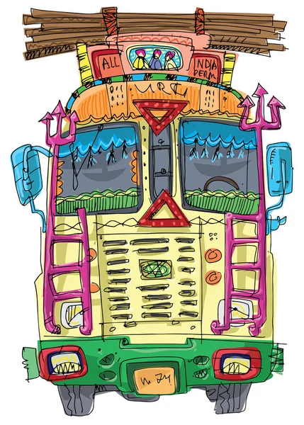 Un camion decorat strălucitor indian — Vector de stoc