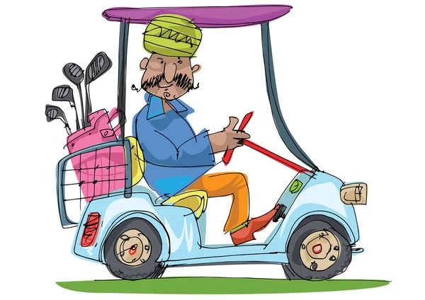 Un joueur de golf indien conduit une voiture de golf . — Photo