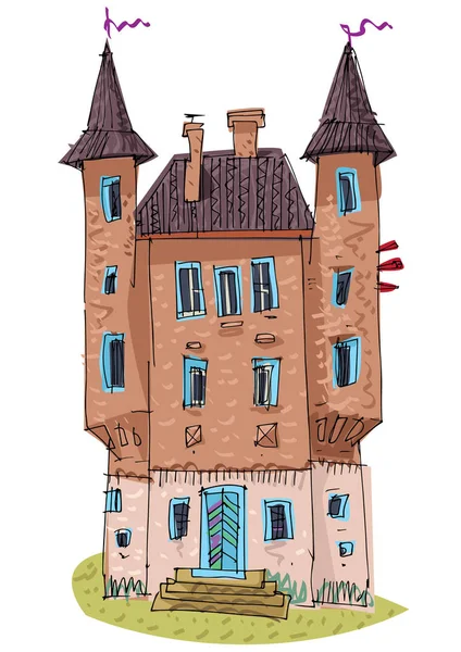 Una vieja mansión tipo castillo . — Vector de stock