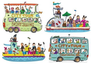 Buses and boats. clipart