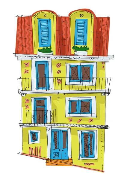 Старый дом на крутой улице — стоковый вектор