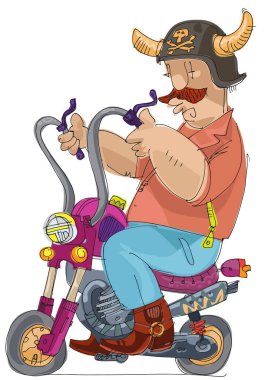 Boynuzlu miğferli bir bisikletçi 