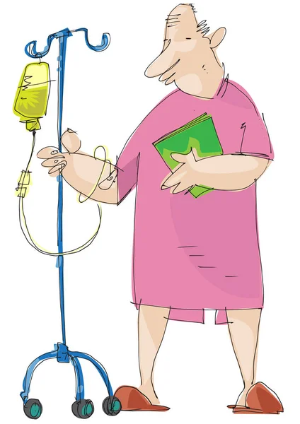 A patient walks with infusion dropper. — Stock Vector