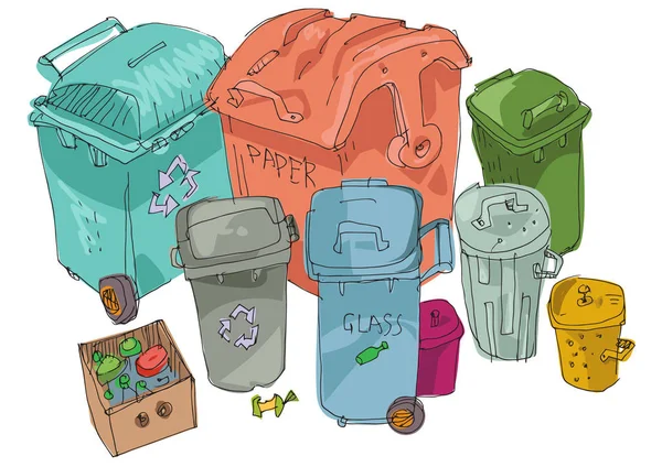 Κουβάδες για ξεχωριστή συλλογή σκουπιδιών. — Διανυσματικό Αρχείο