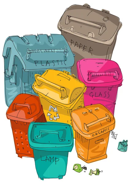 Seaux pour la collecte séparée des ordures . — Image vectorielle