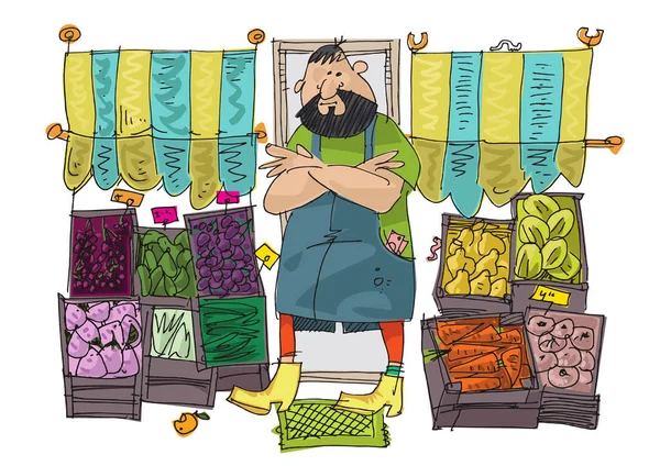 Matbutik full av grönsaker och frukter — Stock vektor