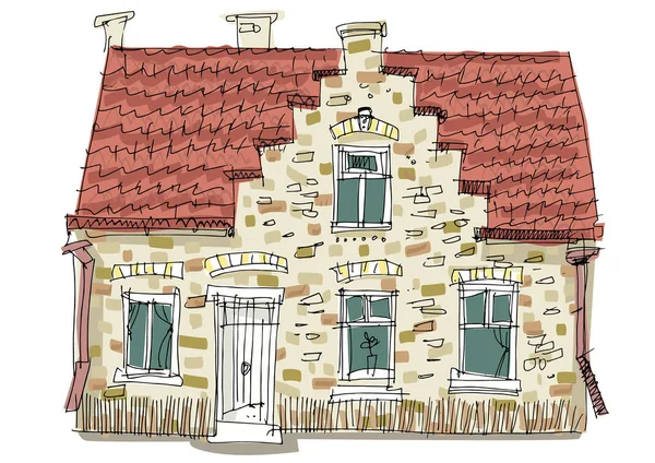 Façade Médiévale Traditionnelle Centre Vieille Ville Bruges Bruges Belgique Caricature — Image vectorielle