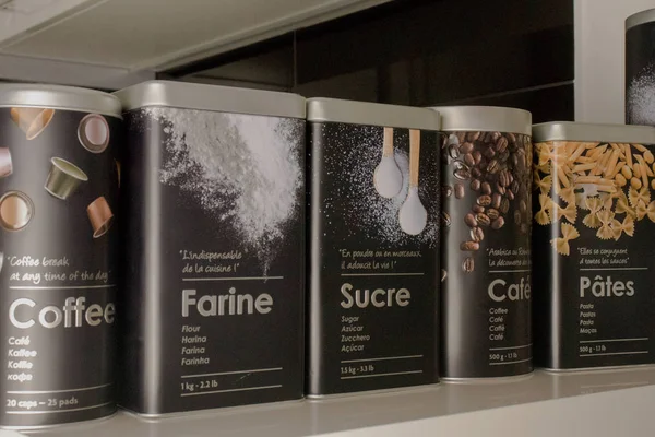 Seçim Mutfak Malzemeleri Şeker Kahve Spagetti — Stok fotoğraf