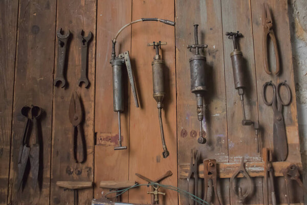 Mechanical workshop and old rusty tools on board, Belgrade Serbia