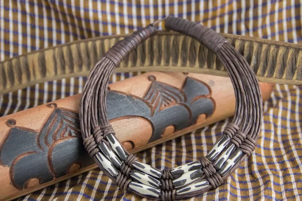Collar Tribal Africano Con Fondo Hecho Artefactos Africanos Colección Privada —  Fotos de Stock