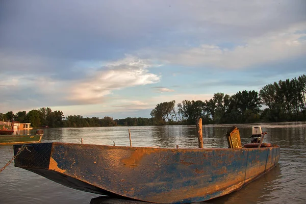 Stará Rezavá Loď Břehu Řeky Novi Becej City Vojvodina — Stock fotografie