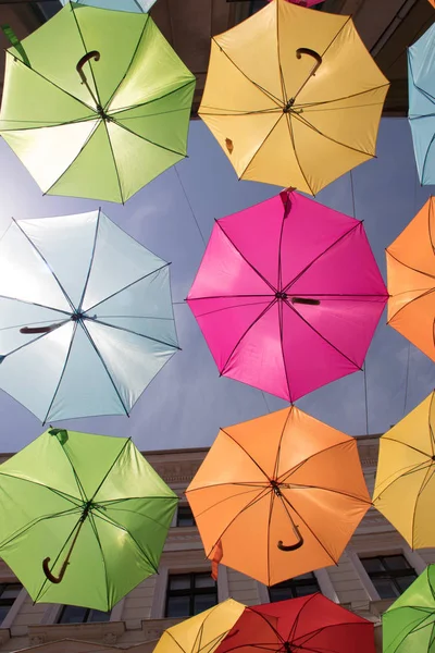 Décoration Parasols Colorés Dans Les Rues Ville Timisoara Roumanie — Photo