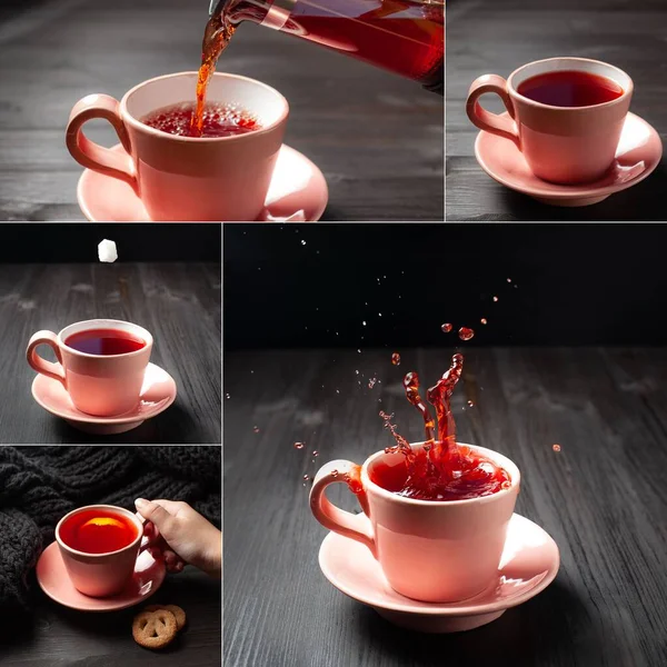 Set of images with cup of tea — Stock Photo, Image