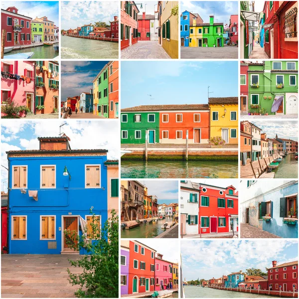 Case colorate di Burano, collage — Foto Stock