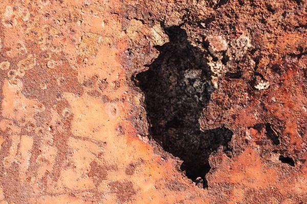 Background Old Rusty Iron Texture Big Hole Rough Edges — Stock Photo, Image