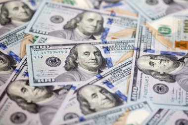 çeşitli ABD Doları banknot toplama, yakın çekim  