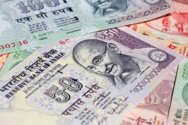 Koleksiyon yeni Hint banknotlar, yakın-up 