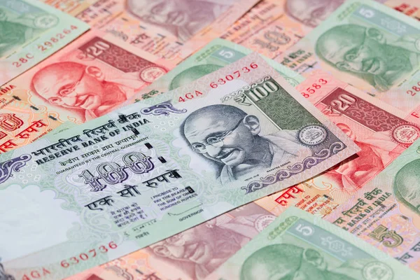 Коллекция Новых Индийских Банкнот Крупным Планом — стоковое фото