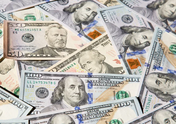 Çeşitli Abd Doları Banknot Toplama Yakın Çekim — Stok fotoğraf