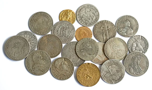 Colección Las Monedas Medievales Aisladas Sobre Fondo Blanco Primer Plano — Foto de Stock