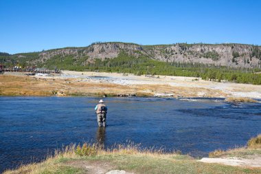 Yellowstone Millî Parkı nehirde firehole balıkçı
