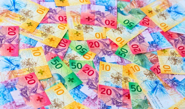Sammlung Der Neuen Glänzenden Schweizer Banknoten Die 2017 Ausgegeben Wurden — Stockfoto