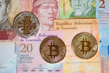 Venezuela para biriminin Bitcoins arka plan üzerinde yapılan