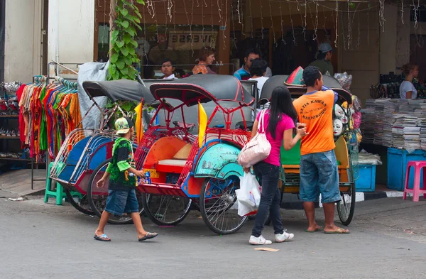 Yogyakarta Java Indonesia August 2010 Traditional Rikshaw Transport Streets — Stock Photo, Image