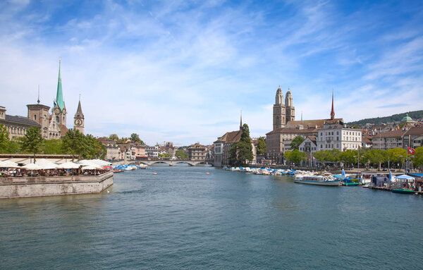 Limmat river and famous Zurich churches.