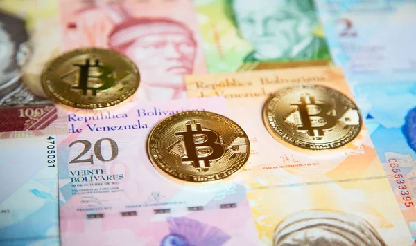 Venezuela para biriminin Bitcoins arka plan üzerinde yapılan