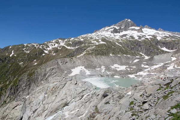 Rhone Gletsjer Bron Van Rivier Van Rhône Smelten Zich Terugtrekt — Stockfoto