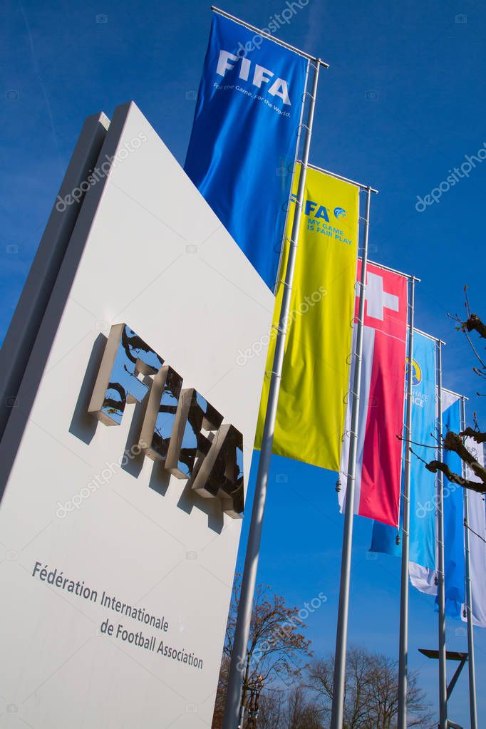 Zurich, Switzerland - April 10, 2016: Headquarter of FIFA international football (soccer) association. FIFA is heavily critizied for multiple corruption scandals.