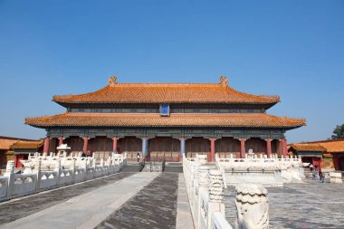 BEIJING, ÇİN - 14 Ekim 2017: Yasak Şehir (Saray Müzesi), Çin imparatorluk sarayı Ming hanedanlığından Qing hanedanlığının sonuna kadar (1420-1912)).