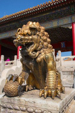 BEIJING, ÇİN - 14 Ekim 2017: Yasak Şehir (Saray Müzesi), Çin imparatorluk sarayı Ming hanedanlığından Qing hanedanlığının sonuna kadar (1420-1912)).