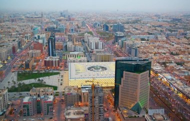 RIYADH - FEBRUARY 29: Aerial view of Riyadh downtown on February 29, 2016 in Riyadh, Saudi Arabia.  clipart