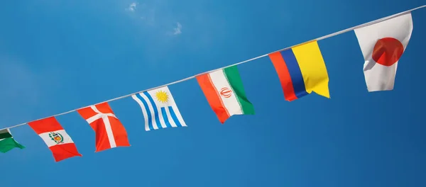 Coleção Das Bandeiras Das Nações Futebol Céu Azul — Fotografia de Stock