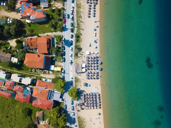 Foto Aerea Della Bellissima Spiaggia Sitonia Regione Della Calcidica Grecia — Foto Stock