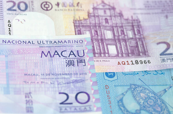 Macau 20 Patacas note closeup