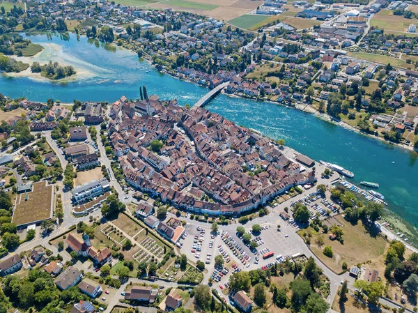 瑞士沙夫豪森附近Stein Rhein中世纪城市的空中景观 — 图库照片