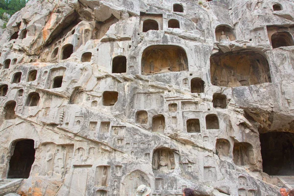 Berömda Longmen Grottor Statyer Buddha Och Bodhisattvas Snidade Monolit Rock — Stockfoto