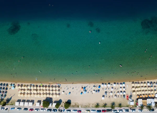 Zdjęcie Lotnicze Pięknej Plaży Sitonii Region Chalkidiki Grecja — Zdjęcie stockowe