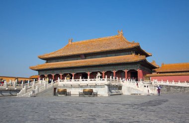 BEIJING, ÇİN - 14 Ekim 2017: Yasak Şehir (Saray Müzesi), Çin imparatorluk sarayı Ming hanedanlığından Qing hanedanlığının sonuna kadar (1420-1912)).